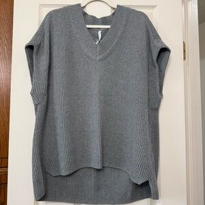 Paper Label V neck Sweater Vest Knit Cotton Loose Fit Gray Women Size L